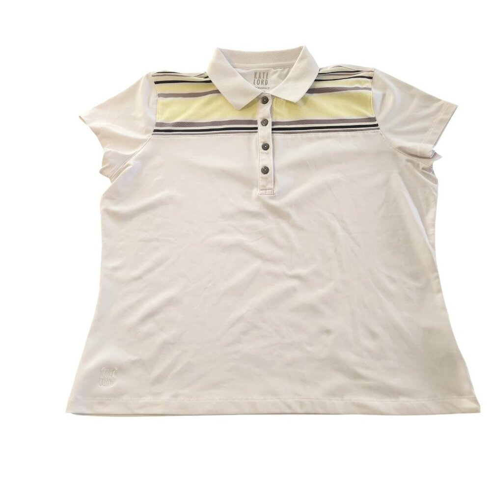 Kate Lord Performance Polo Shirt Golf Striped Moisture Wicking Womens XL‎ EUC